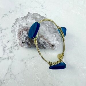 S&S Anchor Logo - Gold Wire and Blue Sea Glass Bracelet